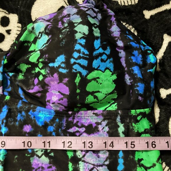 LEILANI Black multi-colour ikat tie-dye inspired print tankini top ~ LARGE XL 1X - Picture 6 of 9
